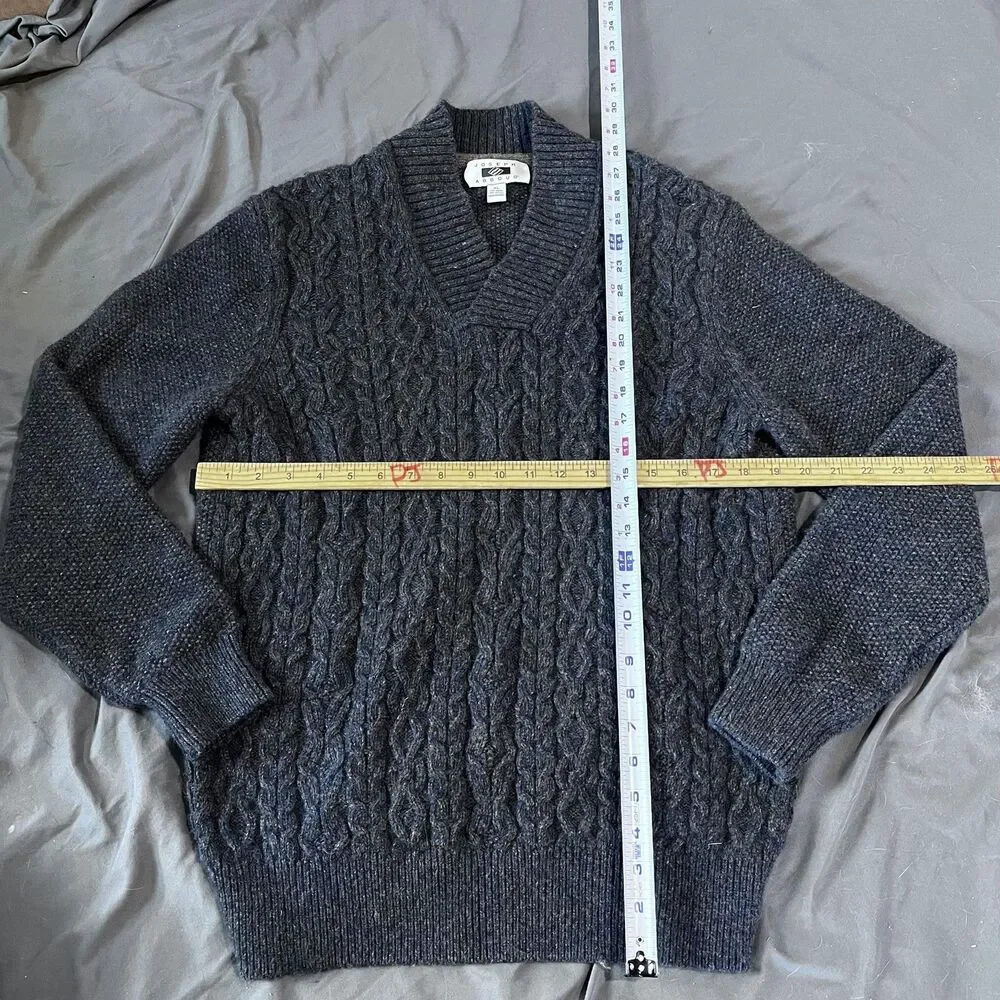 Joseph Abboud Sweater Mens XL Gray Cable Knit V‎ Neck Pullover Warm Heavyweight